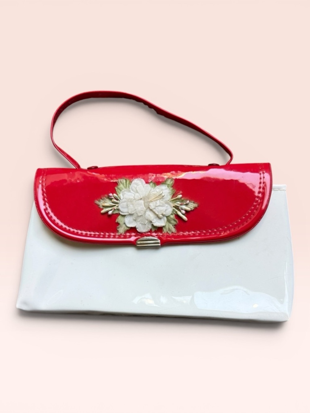 Vintage CradleKnit Red and White Handbag